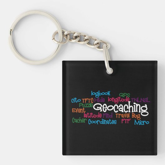 Geocachingの単語のコラージュKeychain キーホルダー (正面)
