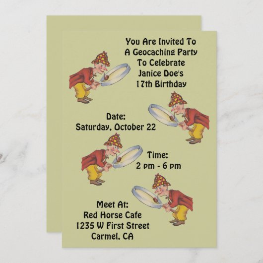 Geocaching Geocacheのパーティの招待状のSherlockの狩り 招待状 (正面/裏面)