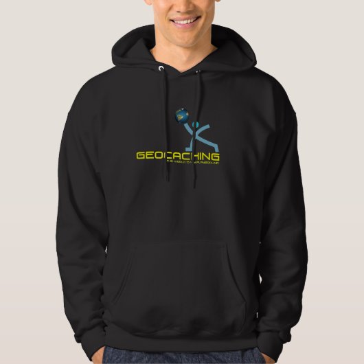 Geocaching Stickman GeocacherのTシャツおよびギフト パーカ (正面)