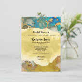 Geodeシック金ゴールドブルー瑪瑙ウォーターカラーブライダル 招待状 (スタンド正面)