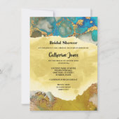 Geodeシック金ゴールドブルー瑪瑙ウォーターカラーブライダル 招待状 (正面)