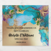 Geodeフェイク金ゴールドは水の色のピーコックブルーシック スパークリングワインラベル (シングルラベル)