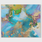 Geodeフェイク金ゴールドブルーパープルアゲートピーコックシック ラッピングペーパー (フラット)