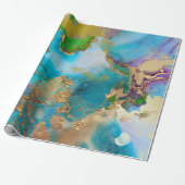 Geodeフェイク金ゴールドブルーパープルアゲートピーコックシック ラッピングペーパー (アンロールド)