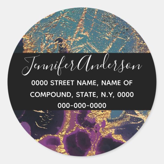 Geodeフェイク金ゴールドブルーパープルマーブルテクスチャ ラウンドシール (正面)