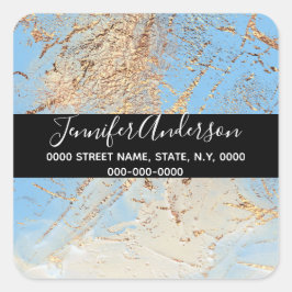 Geodeフェイク金ゴールドブルー絵を描のテクスチックはシックに見える スクエアシール