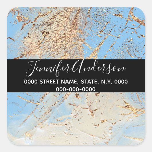 Geodeフェイク金ゴールドブルー絵を描のテクスチックはシックに見える スクエアシール (正面)