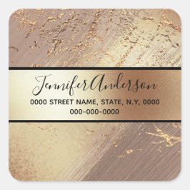 Geodeフェイク金ゴールドメタリックきらめくマーブルピンク スクエアシール