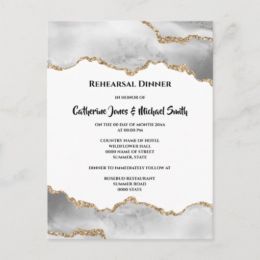 Geodeフェイク金ゴールド白瑪瑙ウォーターカラーシック インビテーションポストカード (正面)