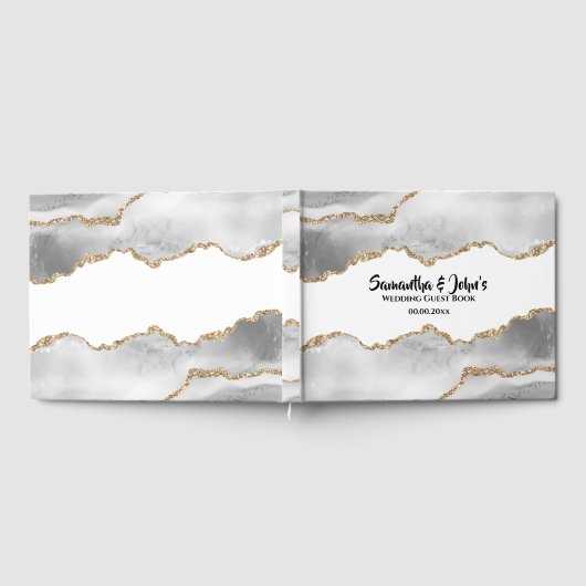 Geodeホワイトアゲイト水カラーフェイク金ゴールドシック ゲストブック (全面)