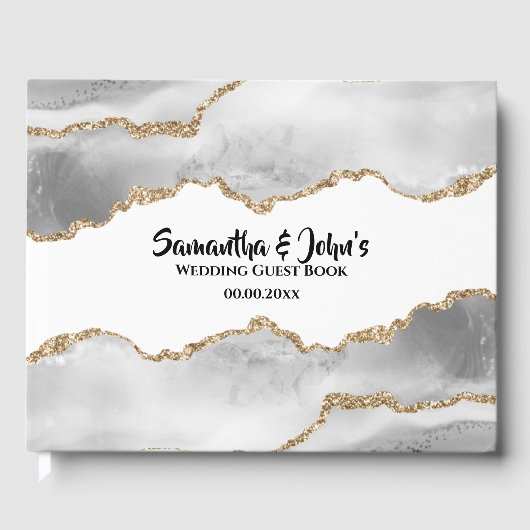 Geodeホワイトアゲイト水カラーフェイク金ゴールドシック ゲストブック (正面)