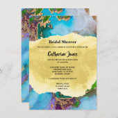 Geode抽象芸術クジャク色の水色agate 招待状 (正面/裏面)