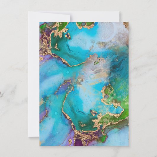 Geode抽象芸術クジャク色の水色agate 招待状 (裏面)