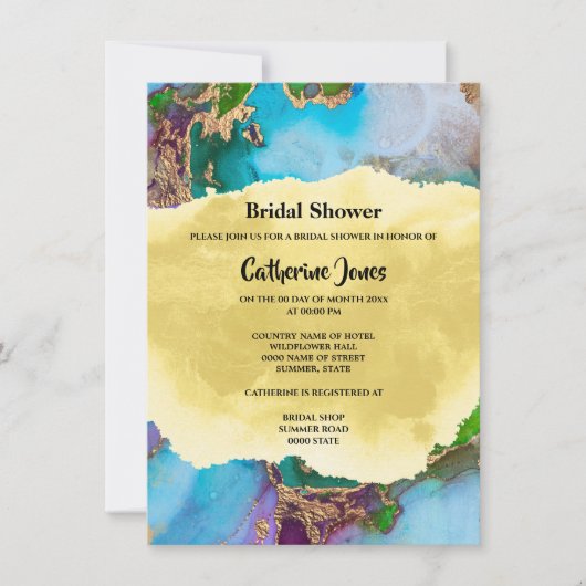 Geode抽象芸術クジャク色の水色agate 招待状 (正面)