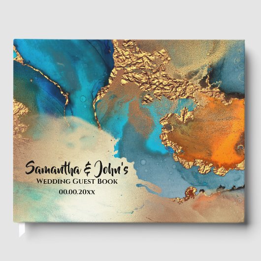 Geode金ゴールドフェイクは、水の色をアガート青金ゴールドオレンジ ゲストブック (正面)