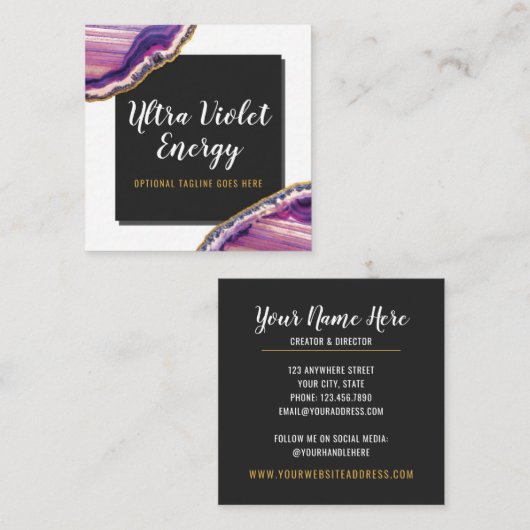 Geode Agateスライスジェムストーン超紫 スクエア名刺 (正面/裏面)