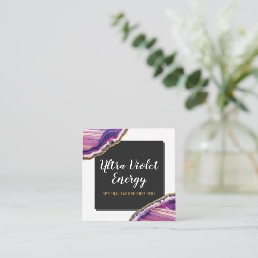 Geode Agateスライスジェムストーン超紫 スクエア名刺 (スタンド正面)