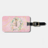 Geode Agate金ゴールドスクリプトモノグラムフローラ ラゲッジタグ (正面横)