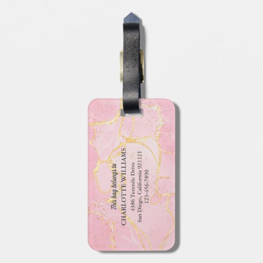 Geode Agate金ゴールドスクリプトモノグラムフローラ ラゲッジタグ (裏面縦)