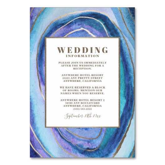 Geode Agate Gemstoneの結婚挿入カード テーブルナンバー (正面)