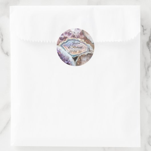 Geode Crystal Wedding Personalized Sticker ラウンドシール (バッグ)