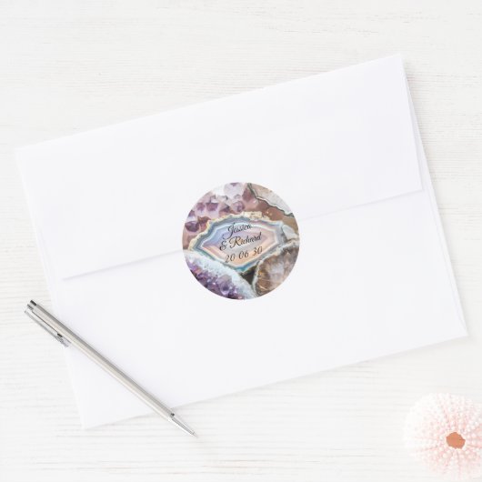 Geode Crystal Wedding Personalized Sticker ラウンドシール (封筒)