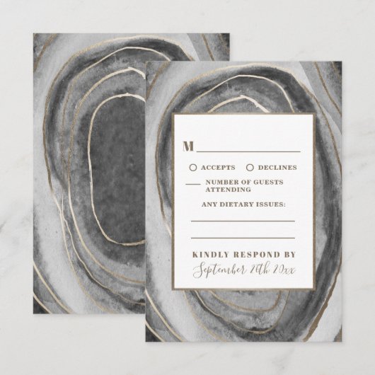 Geode Gemstone AgateウェディングRSVPカード 出欠カード (正面/裏面)