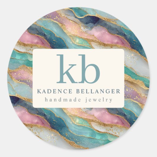 Geode Pattern Branded Jewelry Stickers ラウンドシール (正面)