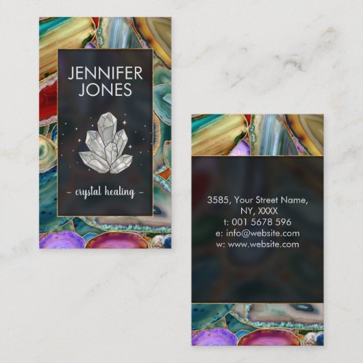 Geodes上の癒しの結晶のクカラフルラスタ 名刺 (正面/裏面)