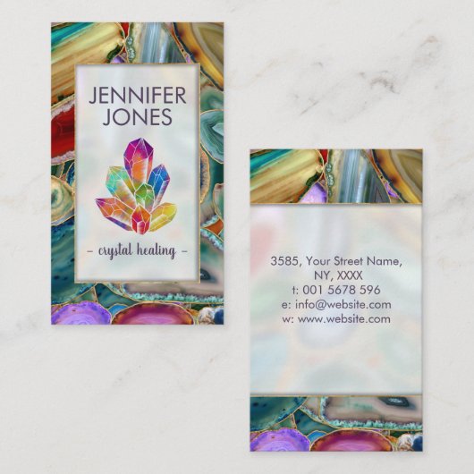 Geodes Busine上の癒しクリスタルカラフルクラスター 名刺 (正面/裏面)