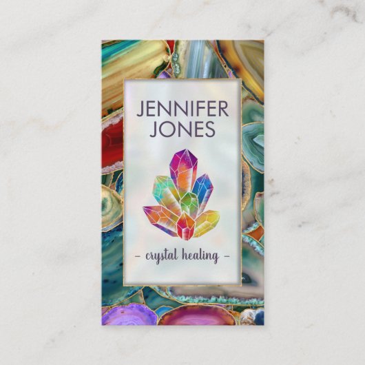 Geodes Busine上の癒しクリスタルカラフルクラスター 名刺 (正面)