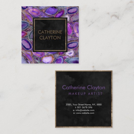 Geodes crystals – 紫と紫  スクエア名刺 (正面/裏面)