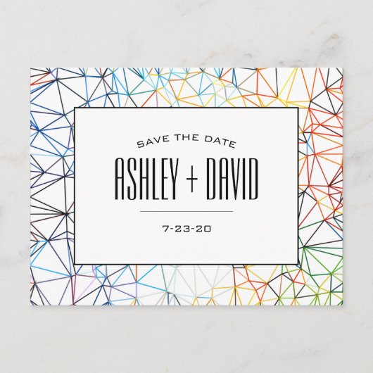 Geometricモダンカラフル日付はがきを保存 インビテーションポストカード (正面)