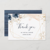 Geometric 結婚's Thank you in navy, 金ゴールド&赤面 出欠カード (正面/裏面)