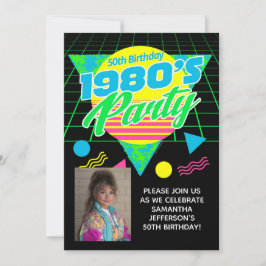 Geometric 1980s 80s 50th Photo Birthday Party 招待状