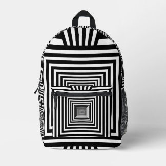 Geometric 3D Black and White Backpack — Stylish an プリントバックパック