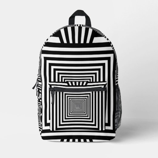 Geometric 3D Black and White Backpack — Stylish an プリントバックパック (正面)