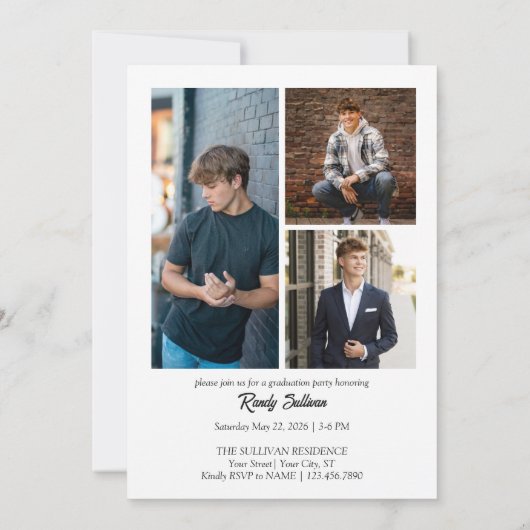 Geometric 4-Image Graduation Invitation 招待状 (裏面)