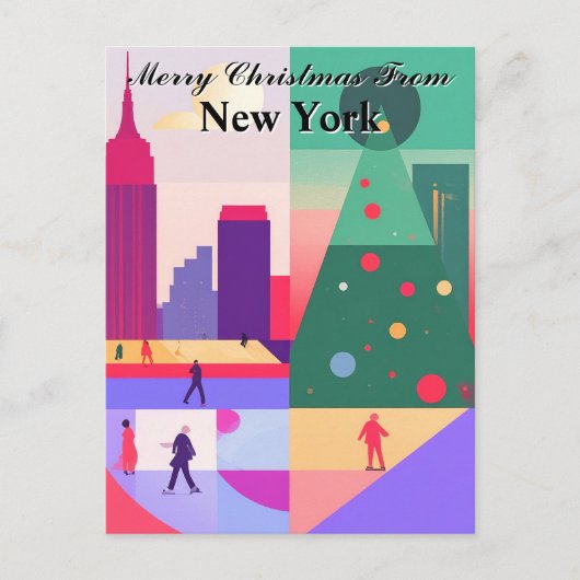 Geometric Abstract Christmas Greetings New York ポストカード (正面)