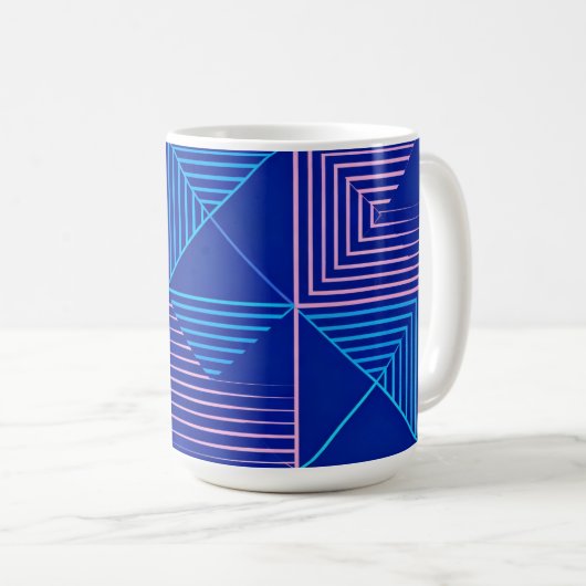 Geometric Abstract Mug Blue Pink Neon Pattern Coff コーヒーマグカップ (正面右)