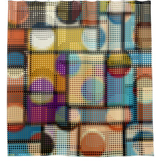 Geometric abstract pattern in low poly pixel art s シャワーカーテン (正面)