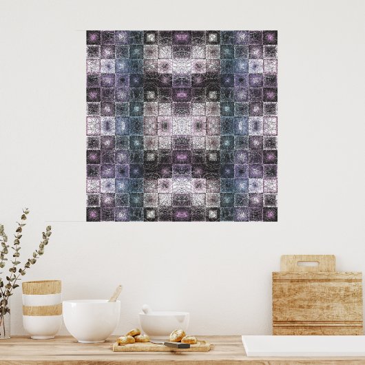 Geometric Abstract Pattern with Wireframe Cubes ポスター (キッチン)