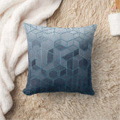 Geometric abstraction of hexagons on a blue relief クッション (ブランケット)
