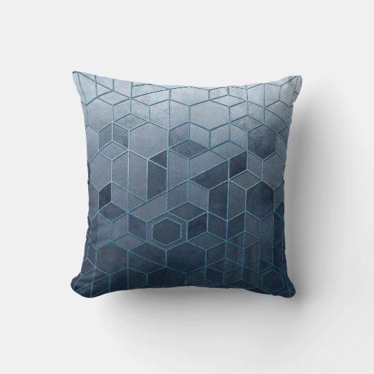 Geometric abstraction of hexagons on a blue relief クッション (正面)