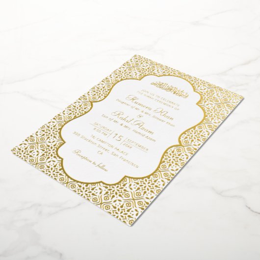 Geometric Arabesques Ornament Islamic Weddings 箔招待状 (回転した状態)