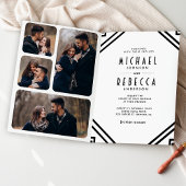 Geometric Art Deco Black and White QR Code Wedding 招待状