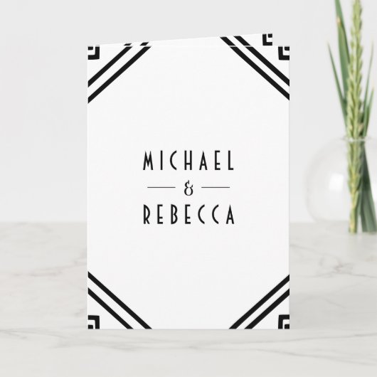 Geometric Art Deco Black and White QR Code Wedding 招待状 (正面)