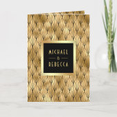 Geometric Art Deco Black Gold QR Code Wedding 招待状 (正面)