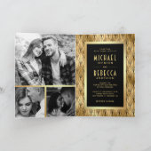 Geometric Art Deco Black Gold QR Code Wedding 招待状 (内部)