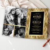 Geometric Art Deco Black Gold QR Code Wedding 招待状